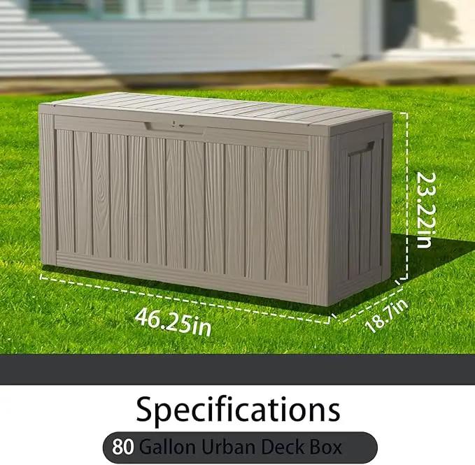 80 Gallon Waterproof Deck Storage - Compact Patio Storage Box & Pool Deck Box, All-Weather Resin Chest with Lock for Cushions & Tools, UV-Resistant, Slate Grey by GreenHaven Gardens