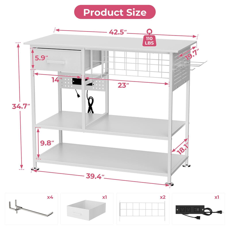 Large Heat Press Table With Charging Station, Movable Workbench For Diy Sublimation - White by HouseOfZazla