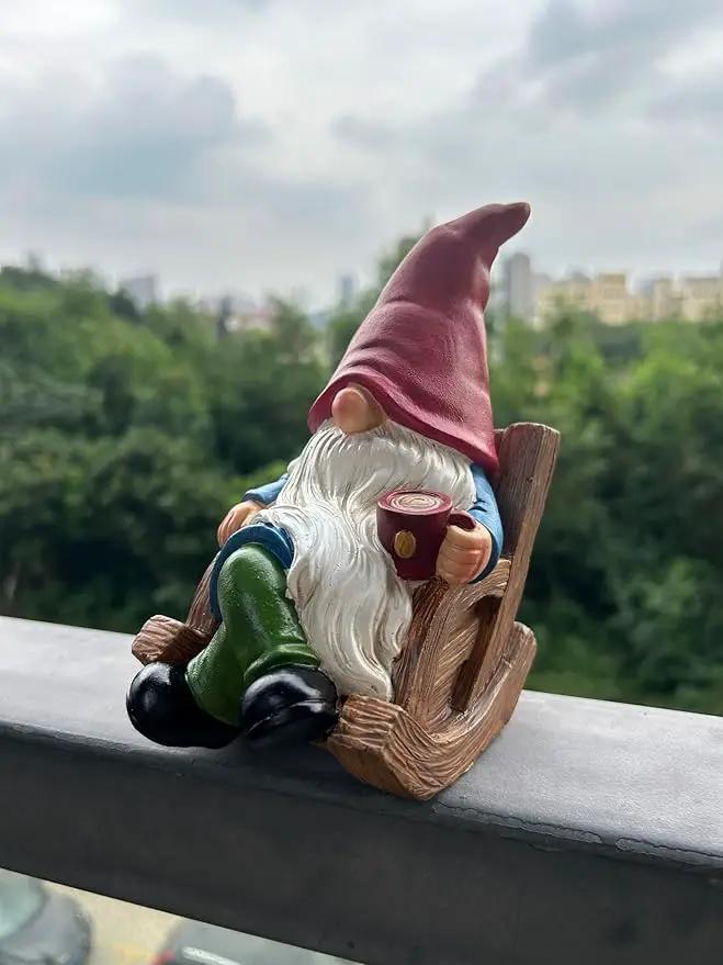 Drinking Coffee Faceless Garden Gnome Statue Decoration 7.1" Figurine Ornament for Indoor Outdoor Home Patio Yard Lawn by GreenHaven Gardens