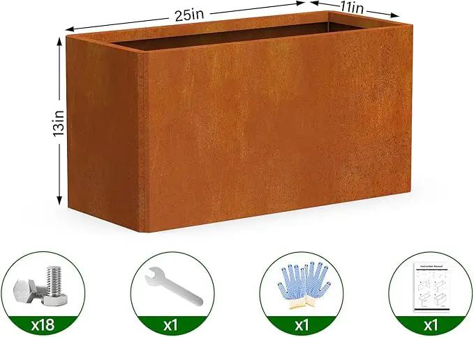 Metal Planter Box - 25x11x13H Inch, Co rten Steel Planter for Patio, Garden, Porch - Brown by GreenHaven Gardens