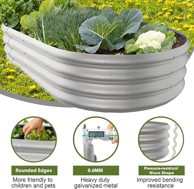 5x3x1ft Oval Galvanized Raised Garden Bed Outdoor 9-in-1 Large Metal Modular Planter Box Raised Beds for Gardening,Vegetables,Fruits,Flowers & Herbs (Silver) by GreenHaven Gardens