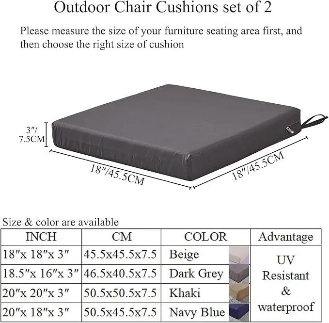 18 x 18 Inch Outdoor Chair Cushions for Patio Furniture, UV Resistant Non Slip Waterproof Replacement Patio Seat Cushion with Ties Set of 2, Navy Blue by GreenHaven Gardens