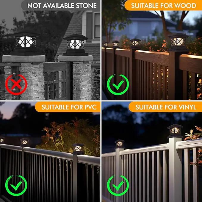 TWINSLUXES Fence Post Cap Light, LED Solar Lights for Deck Posts, Solar Post Caps Light Outdoor for 3.5x3.5/4x4/5x5 Posts, Wood or Vinyl Fence Deck Post, Warm Light (Brown) by GreenHaven Gardens