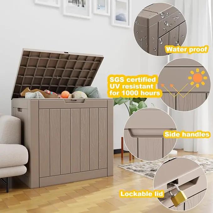 30 Gallon Outdoor Deck Box,Storage Lockable Waterproof Patio Furniture,Garden Tools,Cushions,Pool Accessories Outside Storage Resin Box(Grey) by GreenHaven Gardens