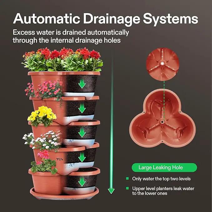 VIVOSUN 5 Tier Vertical Gardening Stackable Planter for Strawberries, Flowers, Herbs, Vegetables, Brown by GreenHaven Gardens