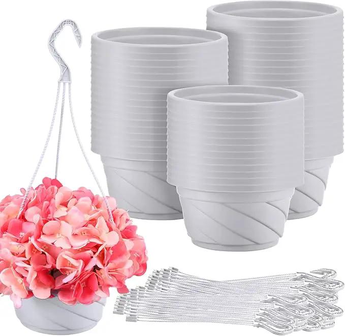 Tioncy 50 Pcs Plastic Hanging Planter Round Hanging Pot for Plants Containers with Hook Flower Plant Pots Holders for Outdoor Indoor Plant Balcony Garden Decor(Gray White) by GreenHaven Gardens