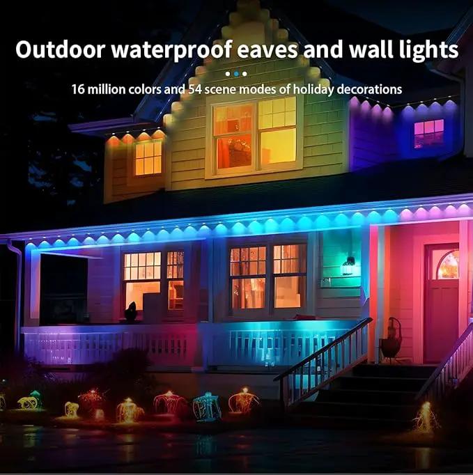 50ft Permanent Outdoor Lights for House, IP67 Waterproof RGB+IC LED Eaves Lights, 54 Scene Modes Outdoor Lighting for Christmas Garden Party Holiday Decorations, with App/Remote Control by GreenHaven Gardens