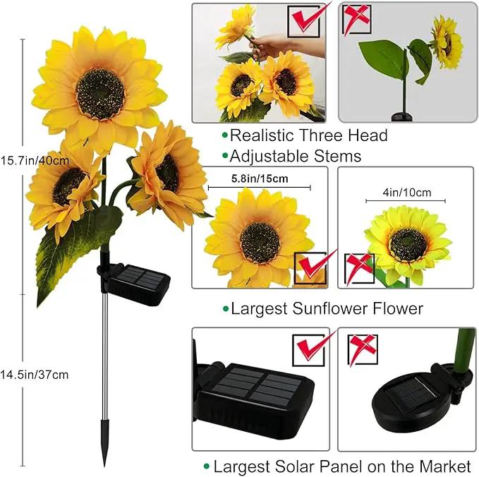 2 Pack Sunflower Solar Lights Outdoor Decor with 3 LED Sunflower Yellow Flower Lights Decorative Waterproof for Patio Lawn Garden Yard Pathway Decoration by GreenHaven Gardens