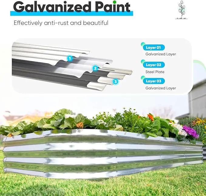 Quictent Galvanized Raised Garden Bed Kit, 6x3x1ft Oval Large Metal Outdoor Planting Box, Ground Planter Strengthened by Crossbar, Silver by GreenHaven Gardens