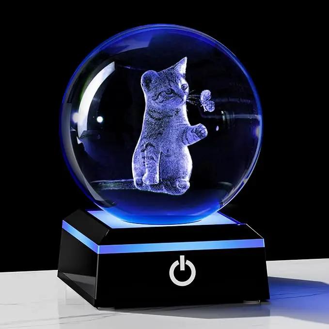 3D Cat Crystal Ball Cat Lover Gifts for Women 3D Cat Figurines Home Decor Cat Collectibles Snow Globes Gift for Girl Cat Lamp for Bedroom Unique Cat Gifts for Her by GreenHaven Gardens