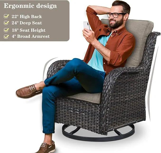 Patio Furniture Set Swivel Rcoker - 3 Pieces Outdoor Glider Rocking Chairs with Small Side Table, Wicker Chair Sets for Porch, Balcony and Garden by GreenHaven Gardens