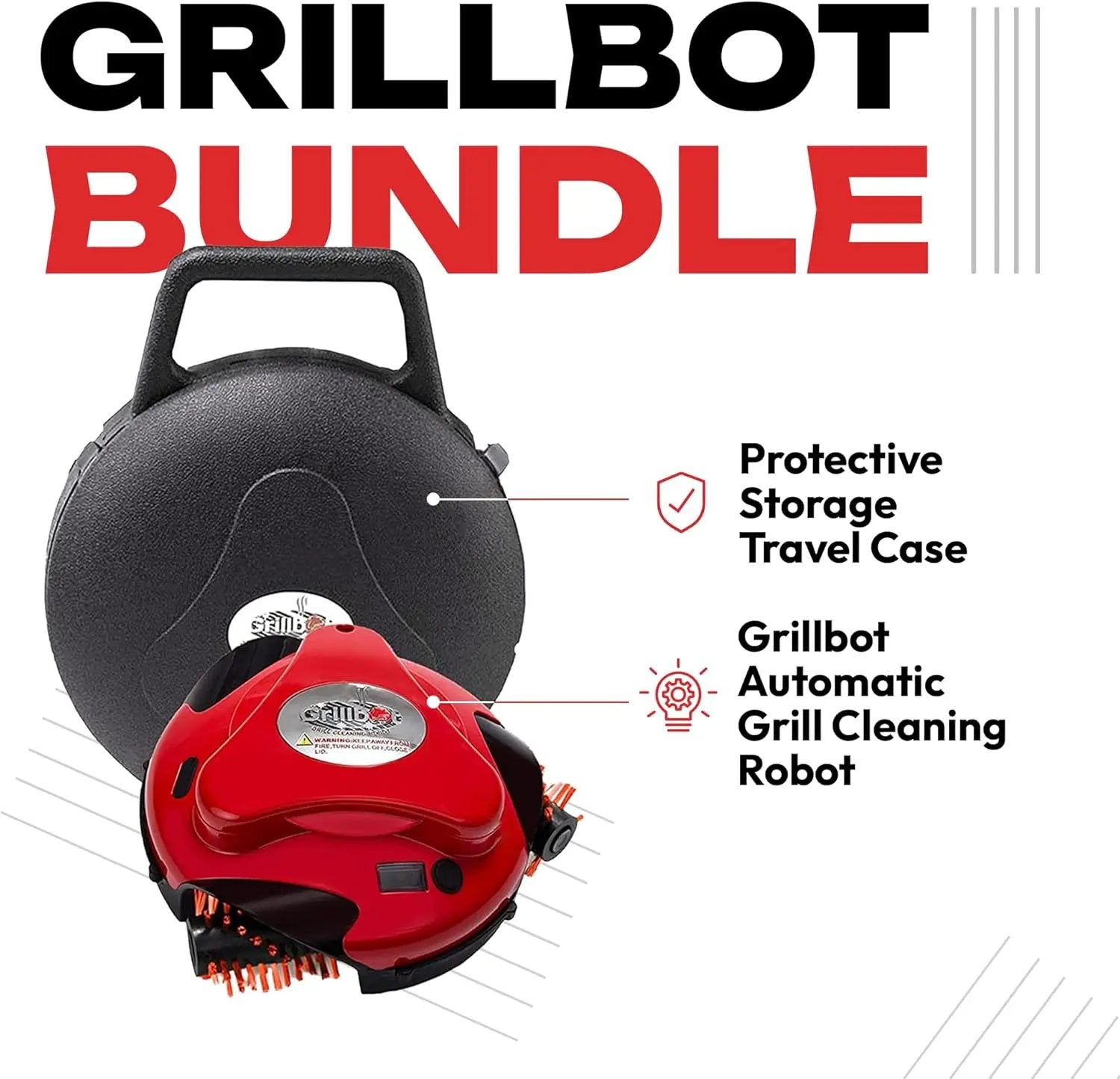 Grillbot Automatic Grill Cleaning Robot with Nylon Brushes, BBQ Grill Cleaner, Grill Brush, Grill Scraper, BBQ Accessories (Red Grillbot + Carry Case) by GreenHaven Gardens
