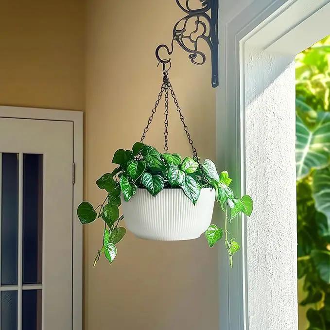T4U 12 Inch Large Hanging Planters for Outdoor Plants, 2 Pack Self Watering Hanging Pots Indoor, Hanging Baskets for Plants,Hanging Flower Pot with Drainage Hole and Plant Hanger, White by GreenHaven Gardens