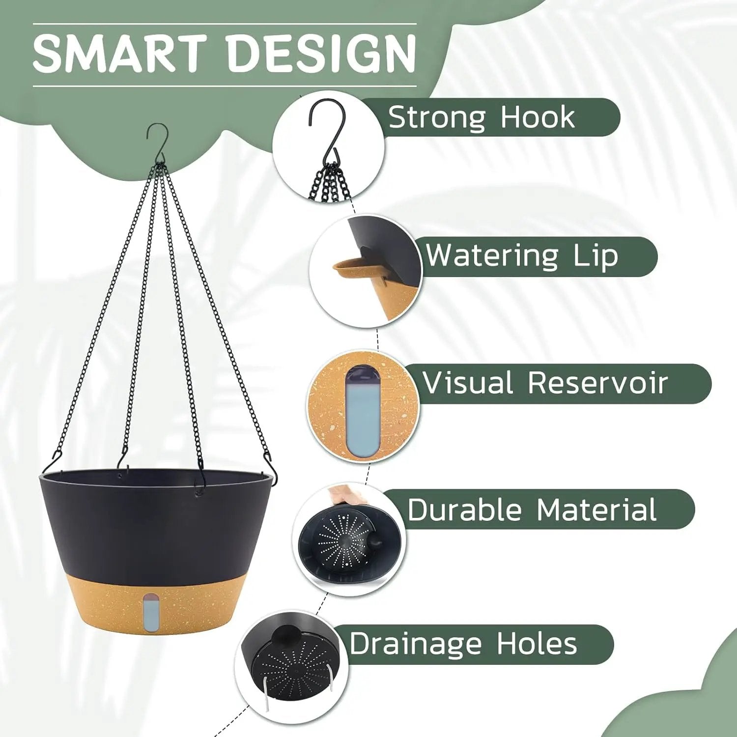 ZMTECH 12 Inch Hanging Planters for Indoor, 2 Pack Self Watering Plant Pot for Outdoor Garden Porch, Large Hanging Baskets with Visible Water Level and Chain(12Inch, Gray) by GreenHaven Gardens