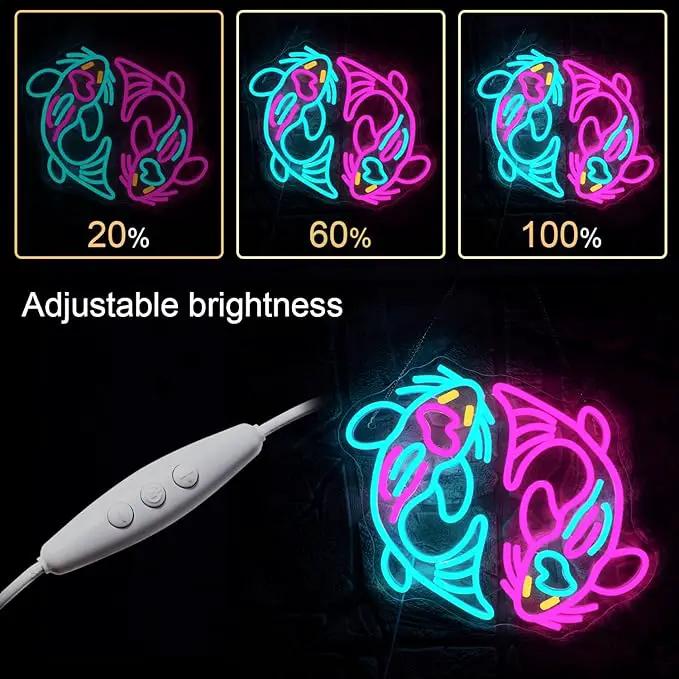 WLHOPE Koi Fish Neon Sign for Wall Decor Koi Carp Neon Light Fish Neon Signs Dimmable Neon Lights Blue Pink Fish LED Light Up Sign for Bedroom Bar Restaurant Office Fishroom Koi Pond by GreenHaven Gardens