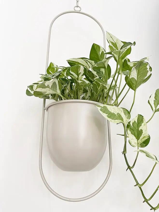Boho Beige Metal Plant Hanger,Metal Wall and Ceiling Hanging Planter, Modern Planter, Mid Century Flower Pot Plant Holder, Minimalist Planter for Indoor Outdoor Home Decor by GreenHaven Gardens
