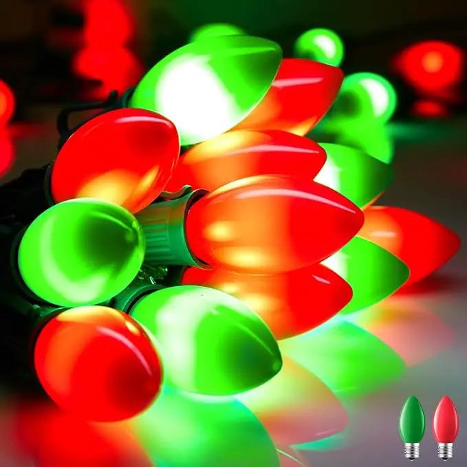 Vintage C9 LED Christmas Lights Outdoor, 50 Feet C9 String Lights with 50 Shatterproof Matte Bulbs, Connectable Waterproof Lights for Holiday Party Roofline Backyard Garden Patio, Red & Green by GreenHaven Gardens