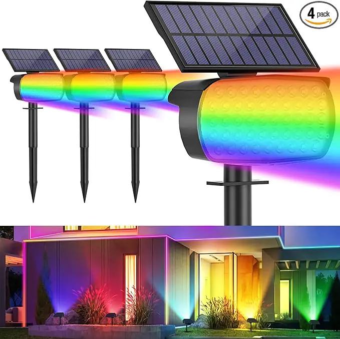 Solar Color Changing Spot Lights Outdoor, Multicolor Landscape Spotlights, IP65 Waterproof, Large Solar Panel, Yard Garden Pathway Light 4 Pack by GreenHaven Gardens