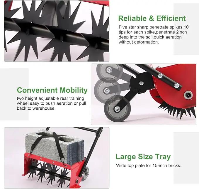 Lawn Aerator,16.5 inch Push Spike Aerator with Side skids, Height Adjustable Rear Wheel Pushed Aerator Lawn Tool, 2025 Upgraded Rolling Manual Tiller,Suitable for Lawn, Garden and Yard. by GreenHaven Gardens