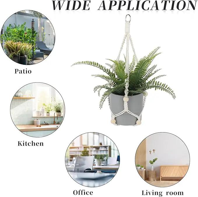 Macrame Plant Hanger Indoor, 2 Pack Boho Decor Hanging Plant Holder Hanging Planters for Indoor Plants Window Plant Hanger Flower Pot Hanging Basket with Wood Beads and Metal Hook Rings Ivory 20 Inch by GreenHaven Gardens