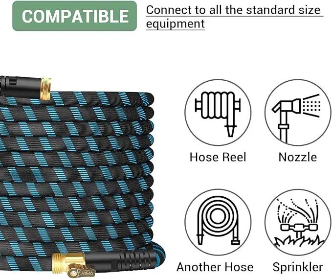 50Ft Non-Expandable Garden Hose, Flexible Water Hose with 10-Pattern Spray Nozzle, Lightweight Hose Pipe, Kink-Free, Leak-Proof, 3/4" Solid Metal Fittings by GreenHaven Gardens