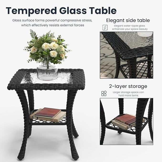 3 Pieces Outdoor Patio Furniture Sets with Rocking Swivel Chairs with 6-inch Thick Cushion and Side Table for Deck Lawn by GreenHaven Gardens