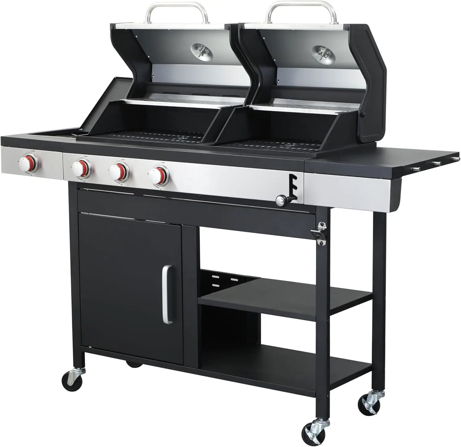 3-Burner Propane Gas BBQ Grill with Side Burner and Charcoal Grill Combo, 37,230 BTU, Enameled Cast Iron Grates, Stainless Steel Outdoor Grill for Patio and Backyard by GreenHaven Gardens