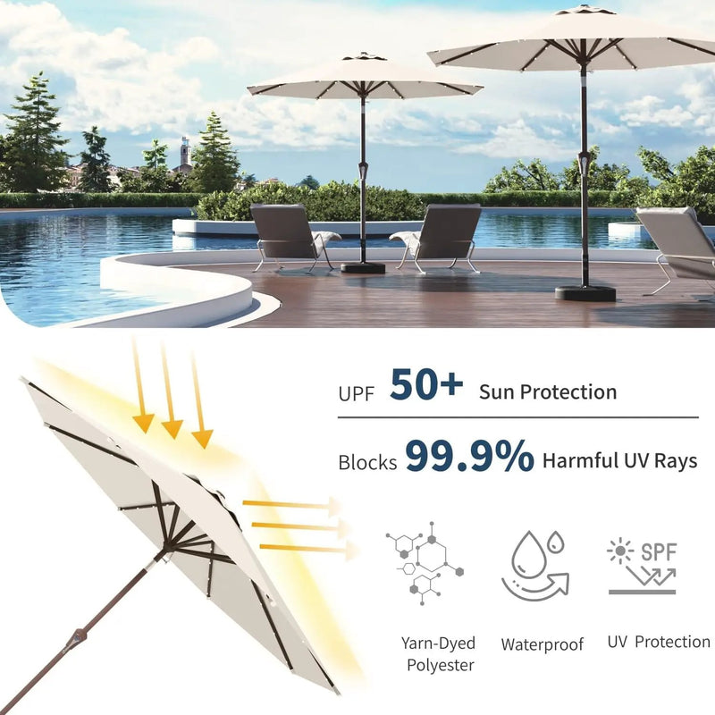 10FT Solar Umbrella 32 LED Lighted Patio Umbrella Table Market Umbrella w/Tilt and Crank, UV-Resistant Outdoor Umbrella for Pool, Garden, Deck, Creamy White by GreenHaven Gardens