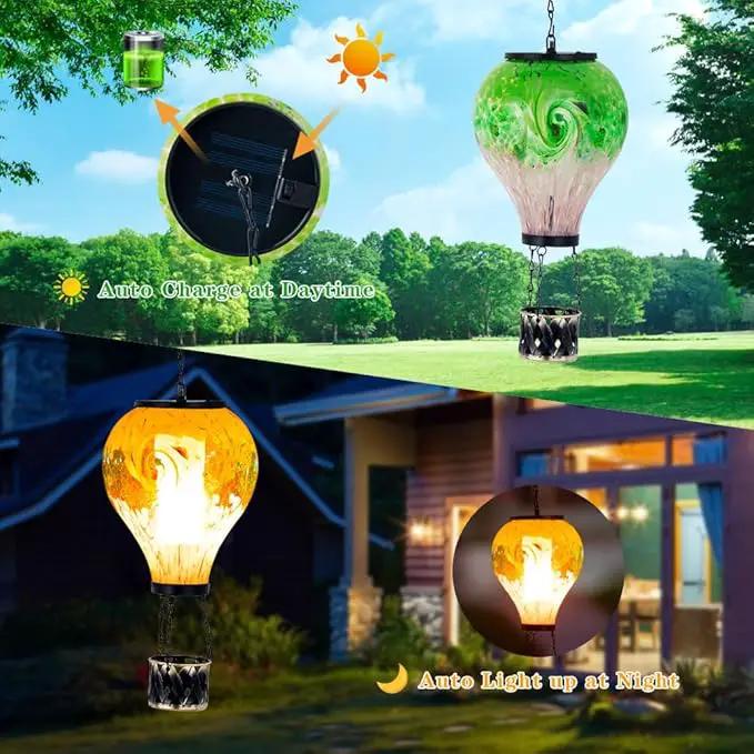 Solar Hot Air Balloon Lanterns with Flame Flickering Hanging Solar Lanterns Outdoor Waterproof LED Glass Garden Decorative Lights for Patio Yard Porch Tree,Mother Day Gift for Women(Green) by GreenHaven Gardens