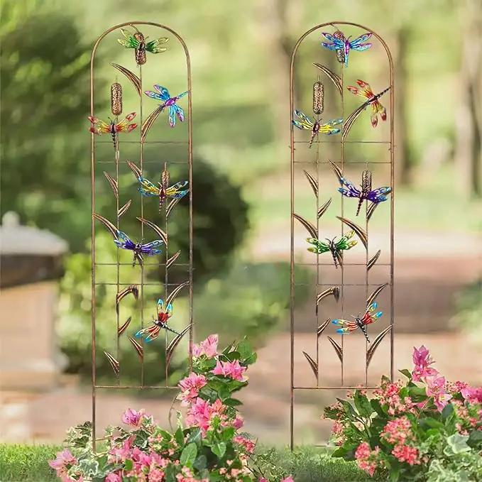 Set of 2 Dragonfly Metal Garden Trellis for Climbing Plants, Decorative Vegetables Flowers Vine Trellis for Outdoor Patio 60'' H x 11'' W by GreenHaven Gardens