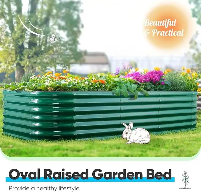 Quictent Galvanized Raised Garden Bed Kit, 8x4x2 ft Oval Metal Planter Box Tall for Vegetables Outdoor Backyard, Rubber Strip Edging Included (Dark Green) by GreenHaven Gardens