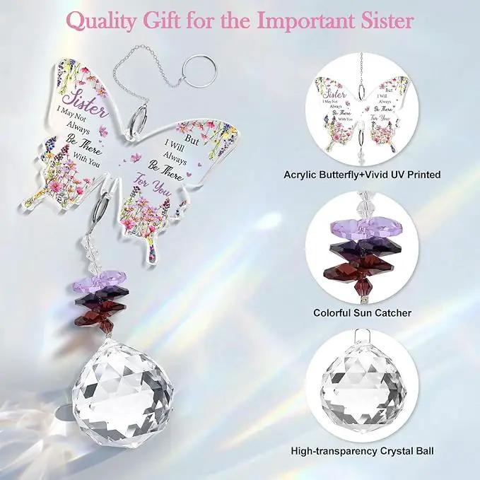 Sister Gifts, Valentines Day Gifts for Sister, Gifts for Sister Crystal Suncatcher, Mother's Day Birthday for Sister, to My Sister Gifts Hanging Butterfly Crystal Suncatcher Ornament by GreenHaven Gardens