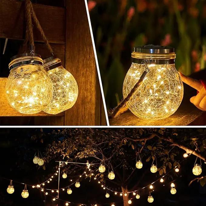 Solar Lantern Crackle Glass Ball, 2 Pack Garden Hanging Solar Lights Outdoor Waterproof Lanterns with 30 Warm White LED for Outdoor Decor Patio Yard Lawn Pathway by GreenHaven Gardens