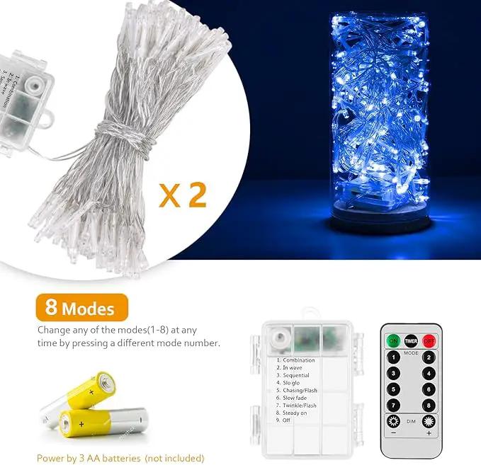 String Lights, 2 Pack Battery Operated String Lights with Remote Timer Waterproof 8 Modes String Lights for Bedroom,Garden,Party,Xmas Tree Indoor Outdoor Decorations (Blue, 16.4) by GreenHaven Gardens