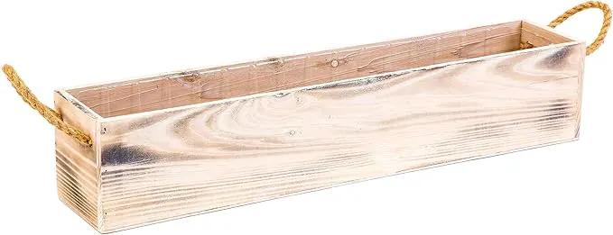20" Rectangular Rustic Wood Planter with Handle and Plastic Liner l Rustic Whitewash l Country Style, Home and Wedding Decorations, Garden Ornaments (20x4 w Handle Set of 2, Whitewash) by GreenHaven Gardens