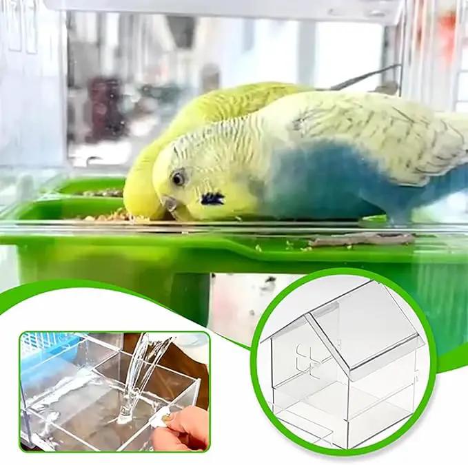 Ziveseller/Sowhathow Pull-Out External Parrot Feeder, Parrot Feeder Parakeet House Bird Bath Transparent Dish Water, Hanging Wild Bird Seed with Squirrel Proof Tray (White) by GreenHaven Gardens