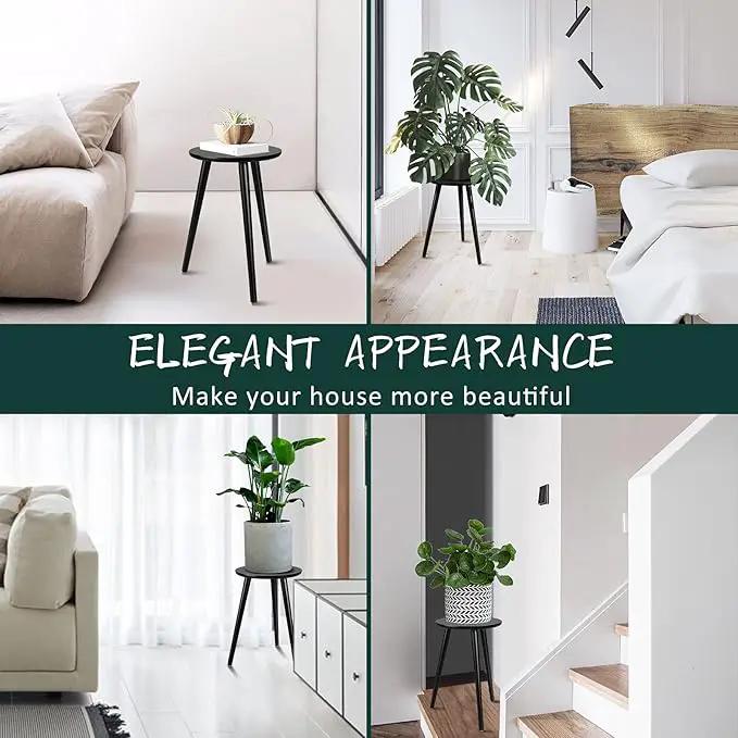 Indoor Plant Stand - Uneedem Wood Mid Century Plant Stand for Indoor Plants, Modern Plant Table,Tall Plant Holder for Flower Pots, Small Round Side Table, End Table (B2-Black,High: 16.5") by GreenHaven Gardens