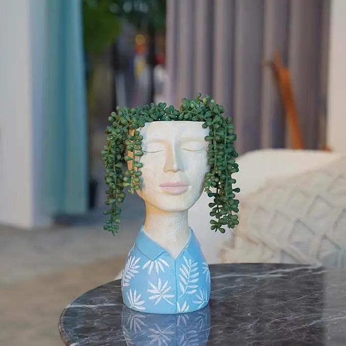 DiliComing Face Planter Pot Head Planter - Unique Planters Resin Male Bust Outdoor Planter Blue Head Planters for Indoor Plants Flower Pot Planter with Face Cute Plant Pots 5 x 6 x 10.5 Inch by GreenHaven Gardens