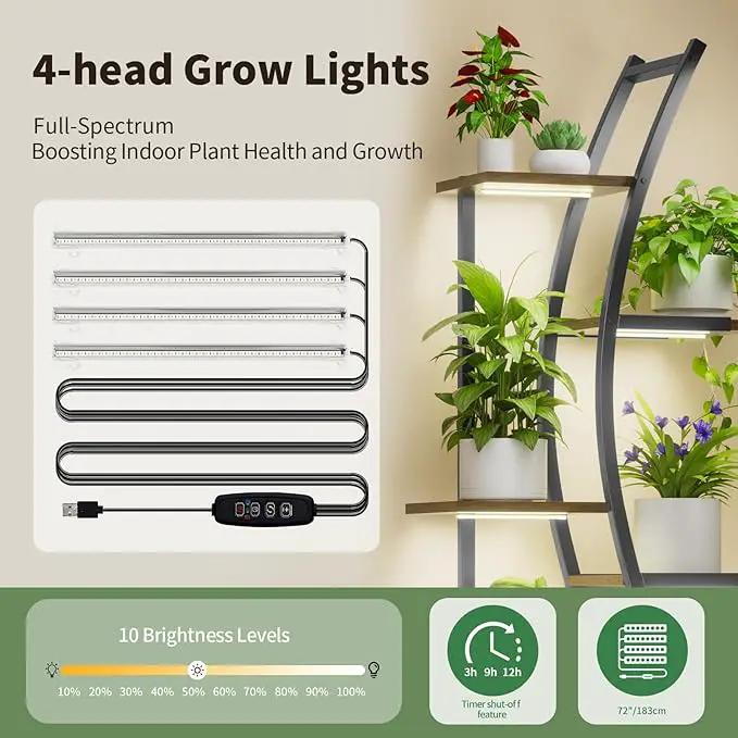 62" Tall Plant Stand with Grow Light Indoor, 7 Tiered Metal Plant Shelf Bookshelf, Curved Corner Flower Stand Display Storage Rack Holder for Living Room, Balcony Decor by GreenHaven Gardens