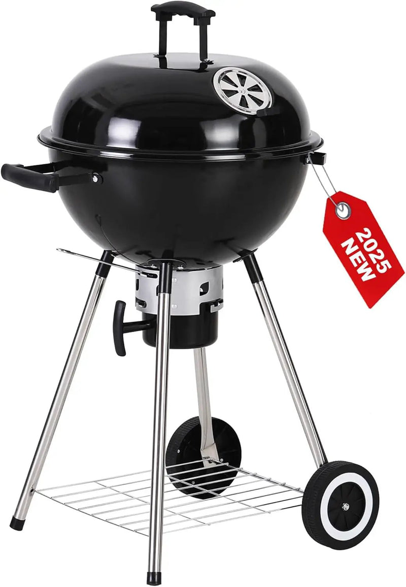 GREEN PARTY 18 inch Kettle Charcoal BBQ Grill with Wheels, Portable Charcoal Grill with Porcelain-Enameled Lid & Ash Catcher for Outdoor Cooking Barbecue Camping Picnics Tailgating by GreenHaven Gardens
