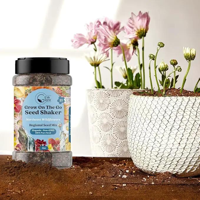 on The Go Regional Wildflower Seed Shaker - Northeast USA Wildflowers - 100% Pure Seed - Organic, Non-GMO - 21 Wildflower Variety Seeds of Annual & Perennial, 2oz by GreenHaven Gardens