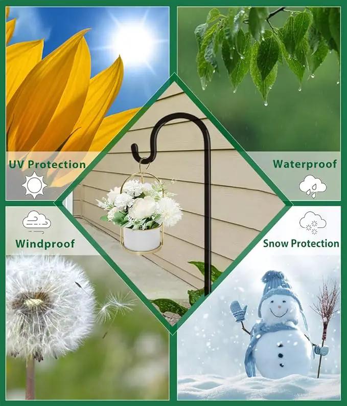 Artibear Adjustable Outdoor Shepherd Hook Stand with 5 Prong Base, 108 Inches Tall 3/5 in Thick, Shiny Black (2 Packs) by GreenHaven Gardens