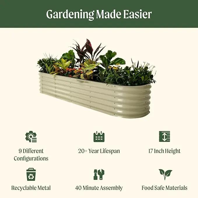 Vego garden Raised Garden Bed Kits, 17" Tall 9 in 1 8ft x 2ft Metal Raised Planter Bed for Vegetables Flowers Ground Planter Box, Sky Blue by GreenHaven Gardens