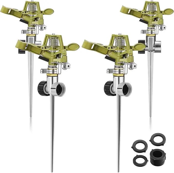 Chengu 4 Set Zinc Alloy Water Sprinklers Heads for Lawns Yard Heavy Duty Adjustable 360 Degree Watering Impact Pulsating Garden Sprinklers Multipack for Large Area Irrigation by GreenHaven Gardens