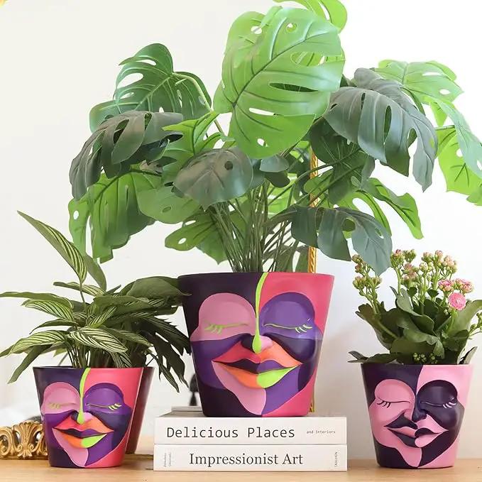 GUGUGO Face Planters Pots with Drainage, Flower Plant Pots for Indoor Plants, Unique Funny Small Succulent Desk Vase for Plant Lover Gifts (Bicolor-Green & White, 5.5Inch) by GreenHaven Gardens