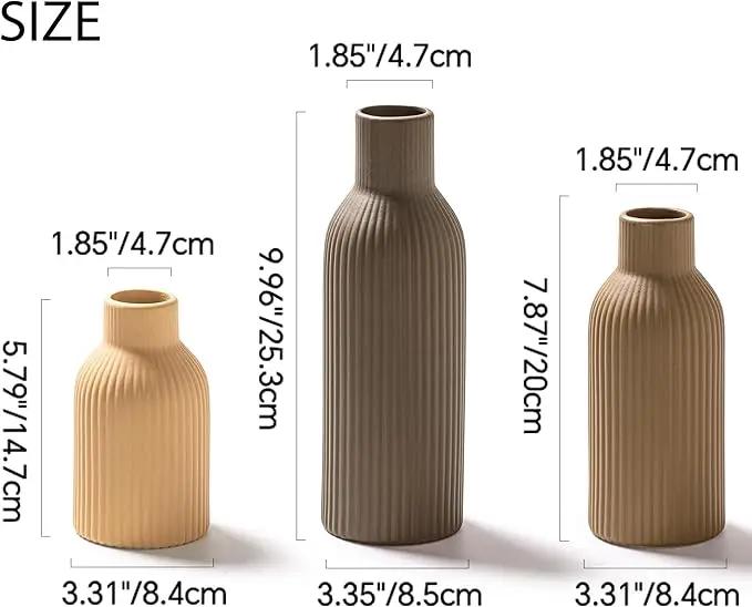 Ceramic Vase Set of 3, Flower Vases for Spring Room Decor, Kitchen Farmhouse, Modern Boho Style(Brown/Dark Brown/Orange) by GreenHaven Gardens