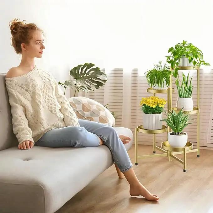 iDavosic.ly 5 Tier Large Plant Stand Indoor, 10 Inch Wide Tall Corner Metal Plant Stands Outdoor for Multiple Plants, Folding Tiered Flower Display Holder Rack Shelf, Gold by GreenHaven Gardens
