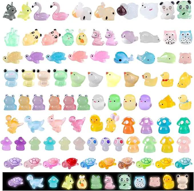 90 Pcs Mini Resin Animals Glow in The Dark Miniature Figures for Garden Accessories,for Craft,Garden Decoration, Goodie Bag Fillers Party Favors Decorations by GreenHaven Gardens