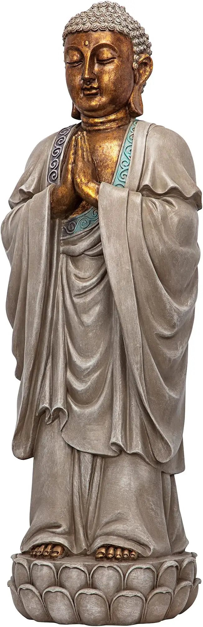 Design Toscano Bodh Gaya Asian Garden Statue, 9 inches wide, 30 inches tall, Cast Stone Resin, Faux Stone & Metallic Finish by GreenHaven Gardens