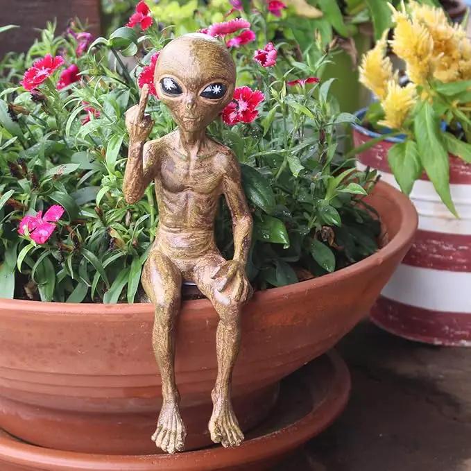 John Bernard & Company Rude Alien Statue “Flipping The Bird” 10″ H Shelf Sitter Extraterrestrial Figurine Funny Home or Garden Decoration (Starlight Bronze)… by GreenHaven Gardens